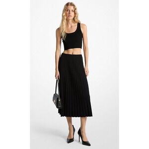 Michael Kors Pleated Skirt Womens Small‎ Black Elastic Waist Pull On